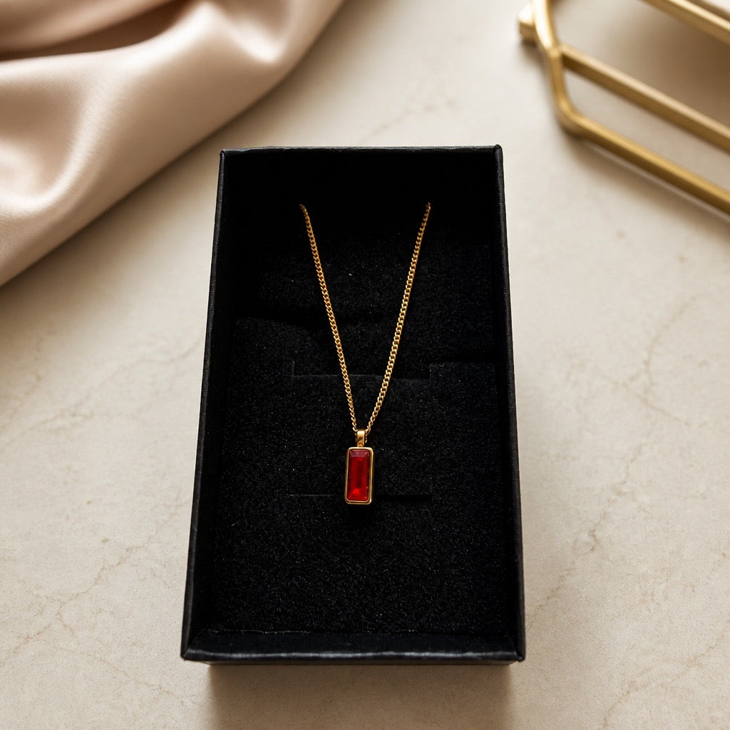Red Zircon Pendant Necklace – 316L Stainless Steel