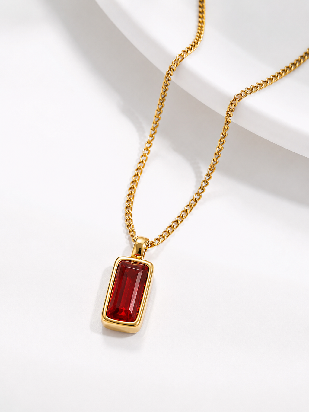 Red Zircon Pendant Necklace – 316L Stainless Steel