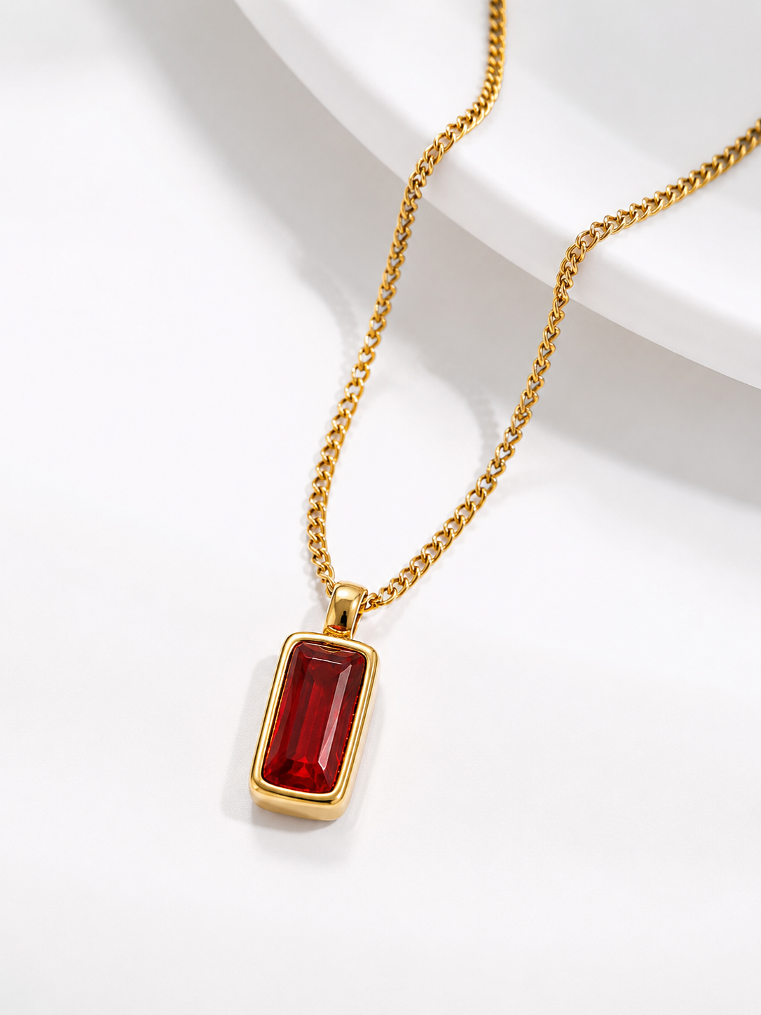 Red Zircon Pendant Necklace – 316L Stainless Steel