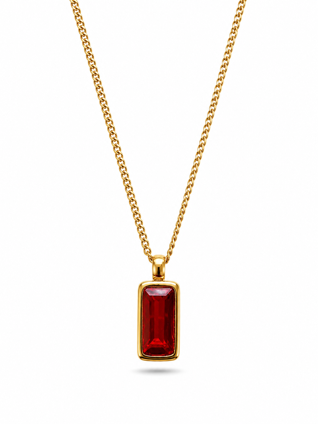 Red Zircon Pendant Necklace – 316L Stainless Steel