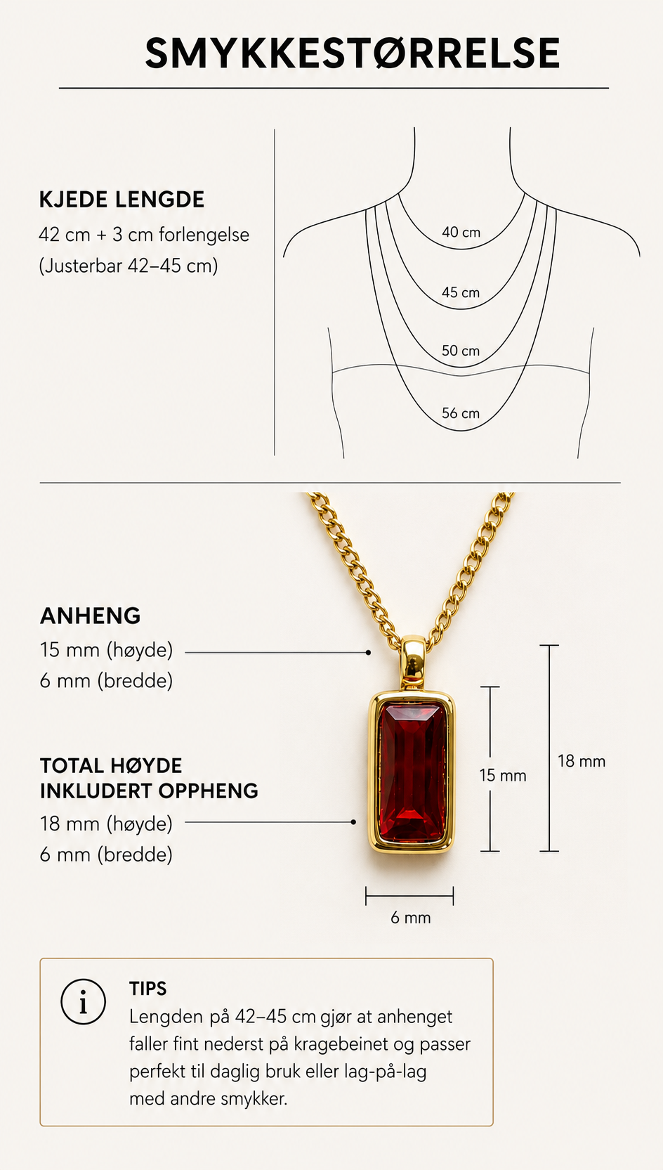 Red Zircon Pendant Necklace – 316L Stainless Steel