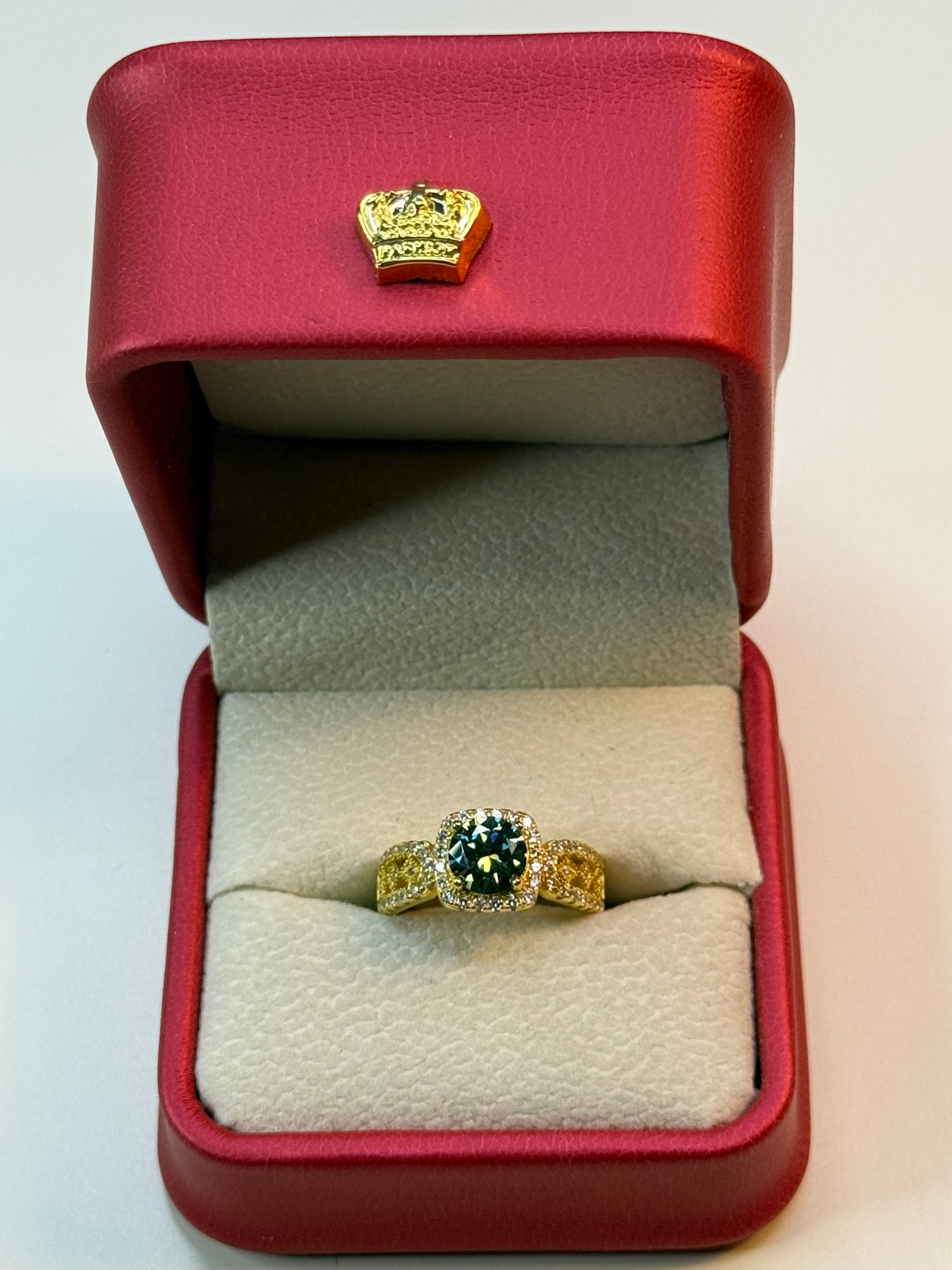 Green Moissanite Halo Ring