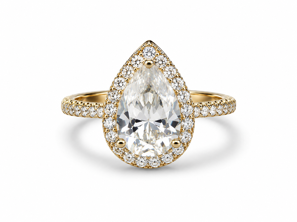 Pear Halo Ring – Gullfarget med klar zirkonia
