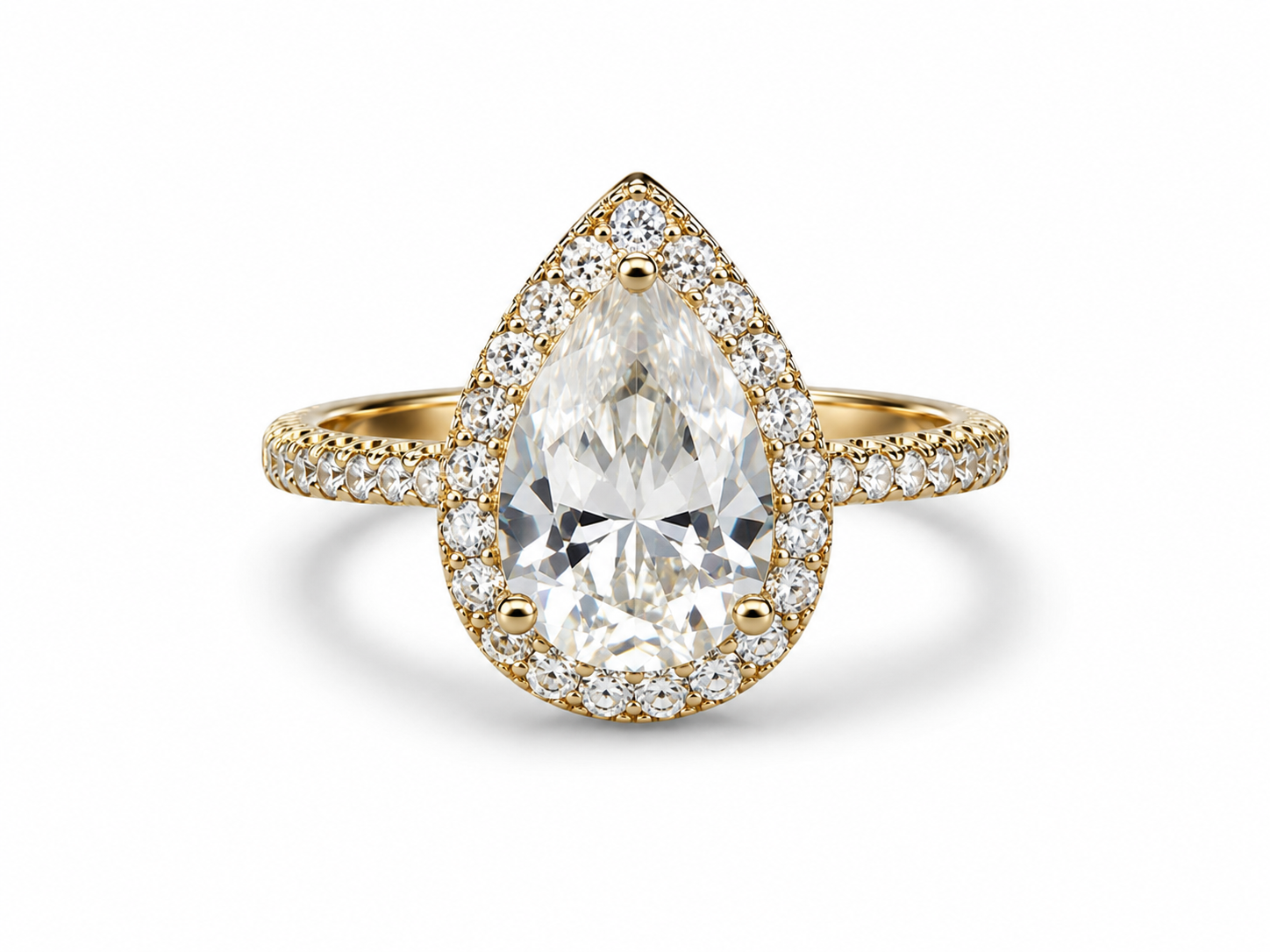 Pear Halo Ring – Gullfarget med klar zirkonia