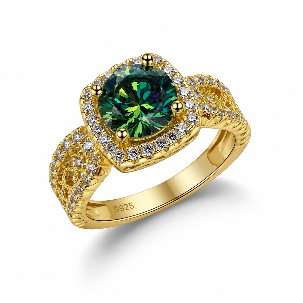 Green Moissanite Halo Ring