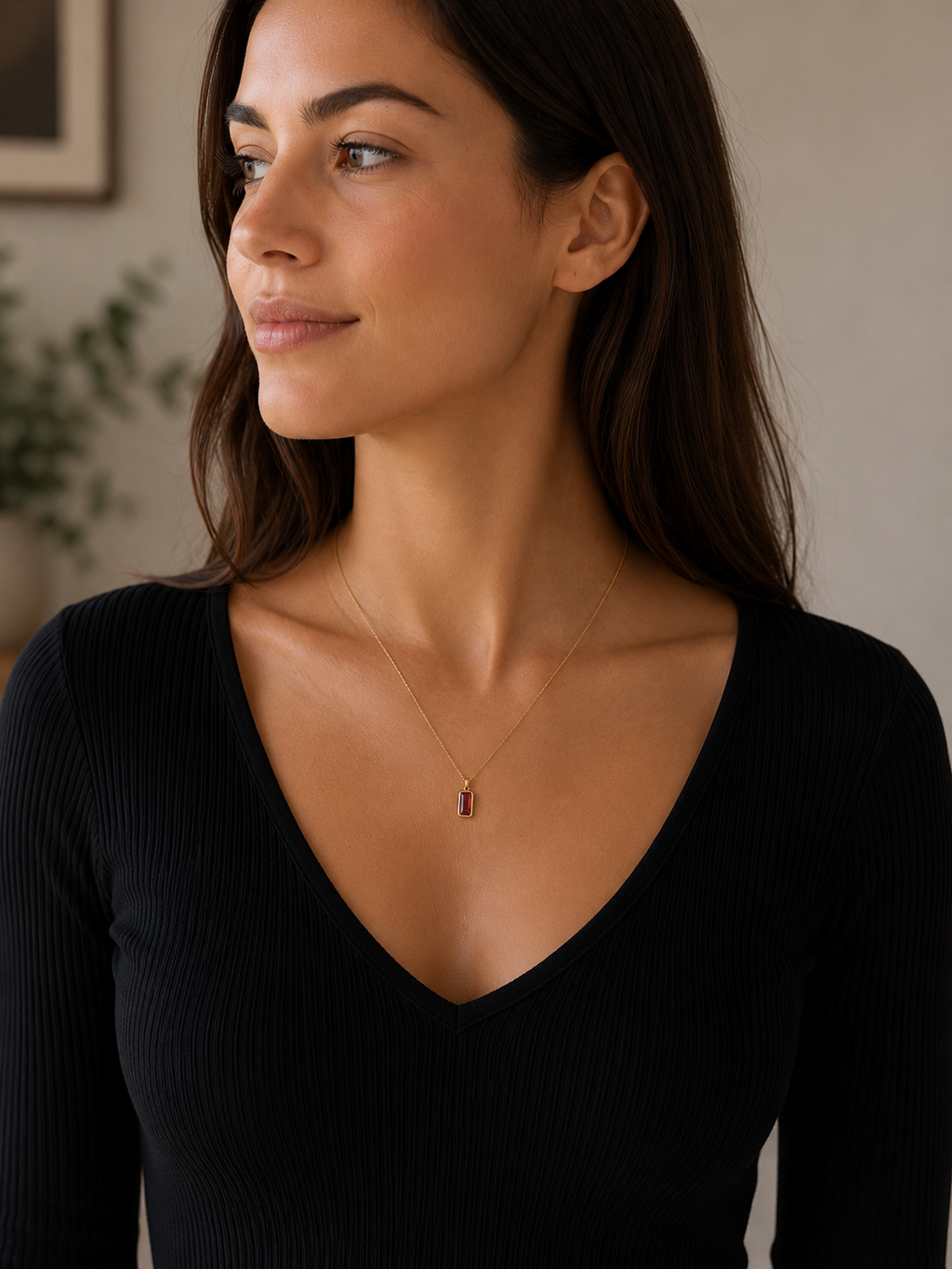 Red Zircon Pendant Necklace – 316L Stainless Steel
