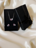 Heart-shaped design on jewelry set in 925 sterling silver and zirconia