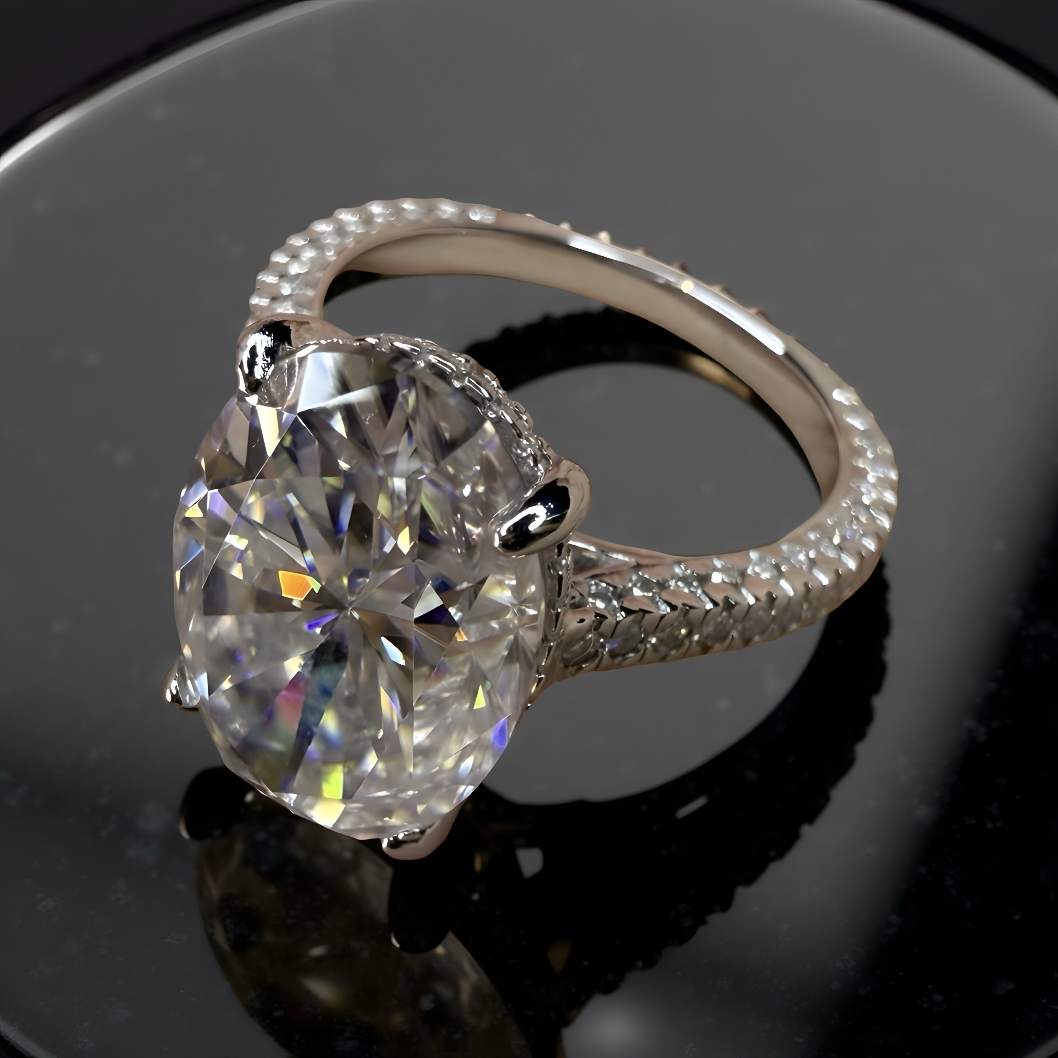 8 karat oval moissanite-ring – massiv ring i 18 k gullbelagt sølv (S925)