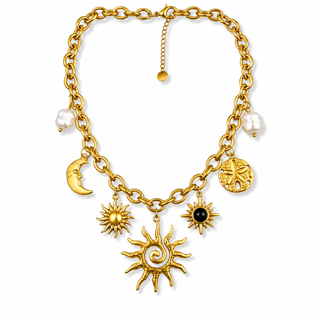 Sun & Moon – 18K Gold-Plated Charm Necklace ✨🌙