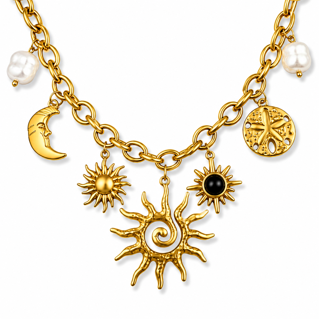 Sun & Moon – 18K Gold-Plated Charm Necklace ✨🌙
