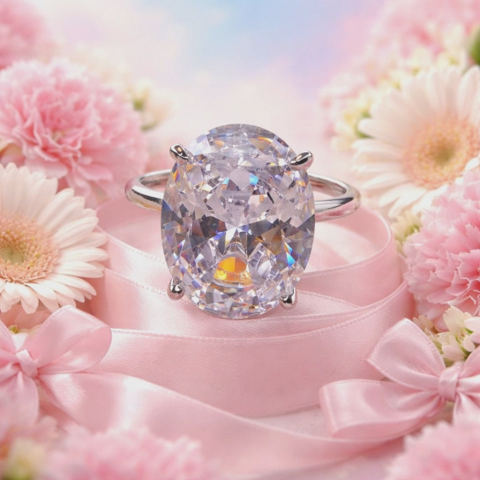 Elegant 925 sølvring med stor zirkonia – 8 ct